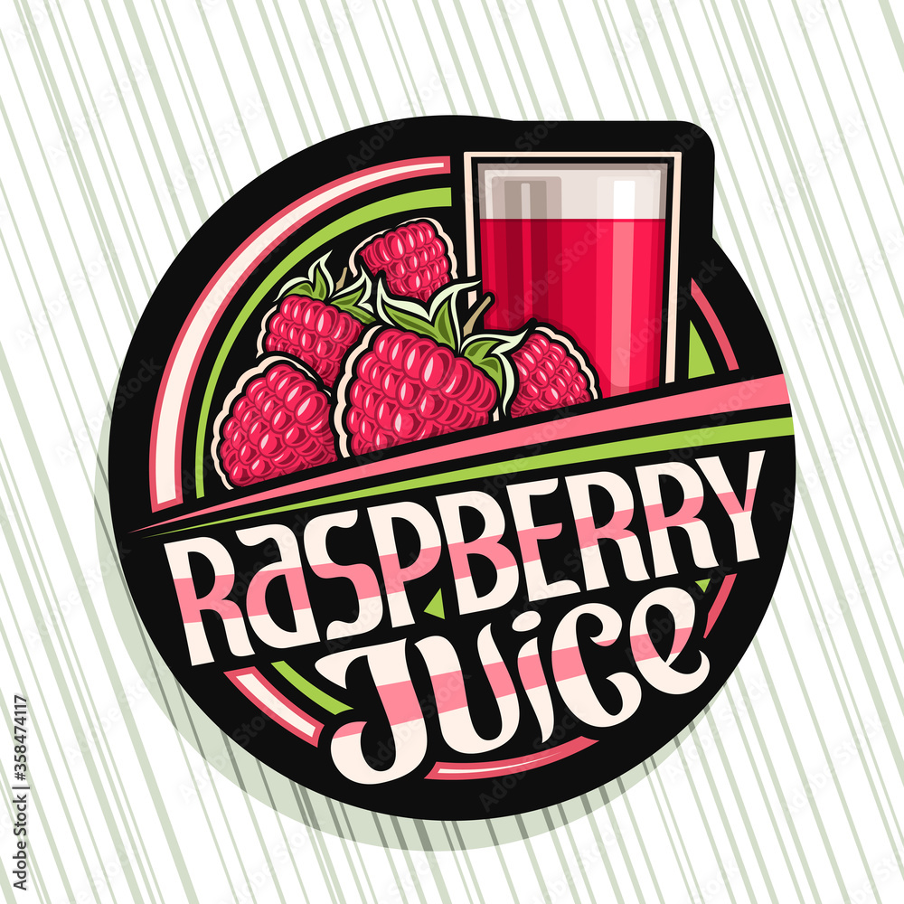 Vector logo for Raspberry Juice, dark decorative label with ...