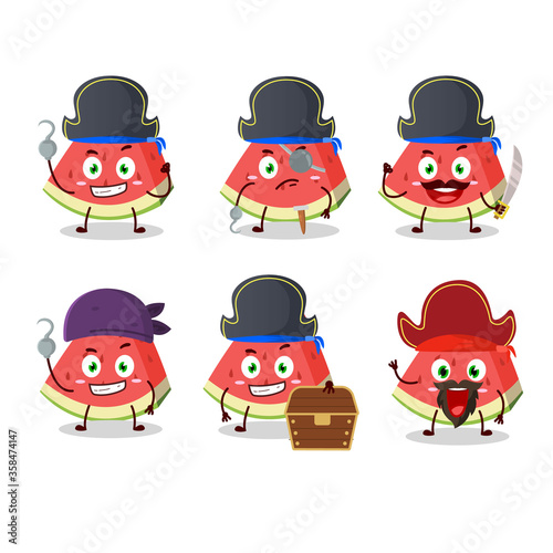 Cartoon character of slash of watermelon with various pirates emoticons