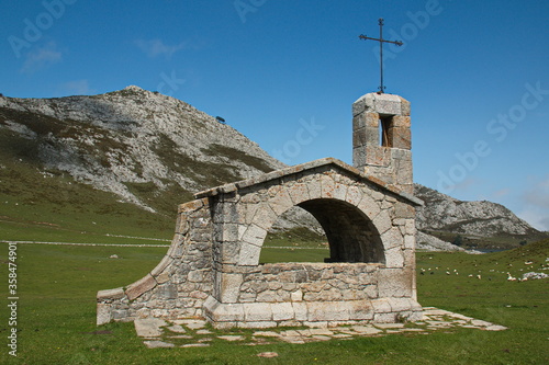 Chapel of the Good Shepherd at Lagos de Covadonga in Picos de Europa National Park in Asturias Spain Europe 