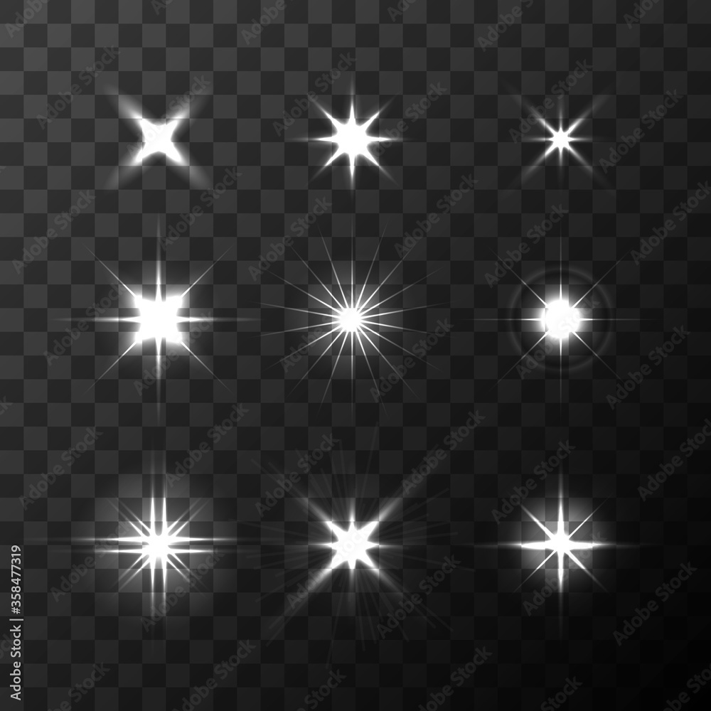 Set of Vector glowing light effect stars bursts on transparent background. Transparent stars Set of Vector glowing light effect stars bursts on transparent background. Transparent stars