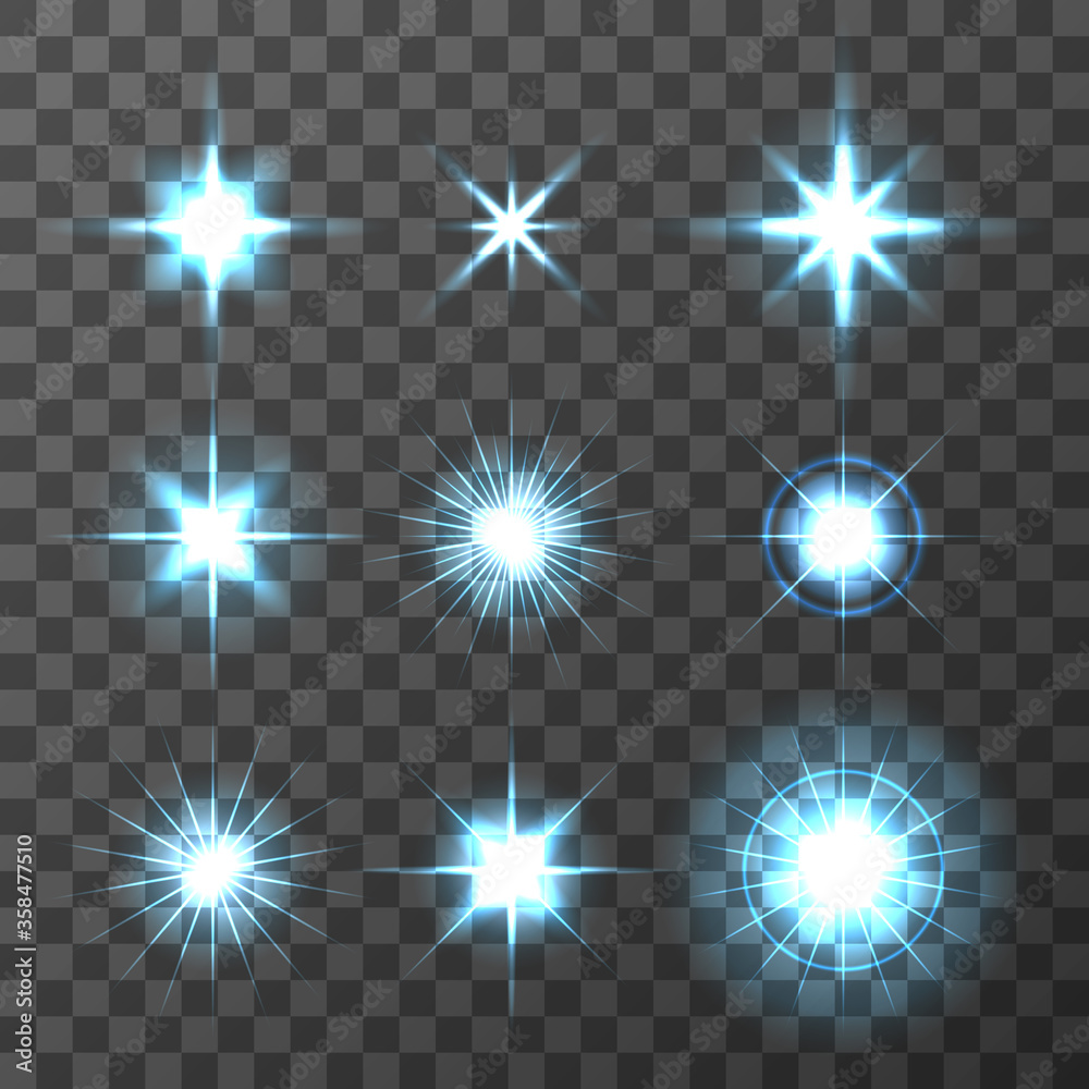 Set of Vector glowing light effect stars bursts on transparent background. Transparent stars Set of Vector glowing light effect stars bursts on transparent background. Transparent stars