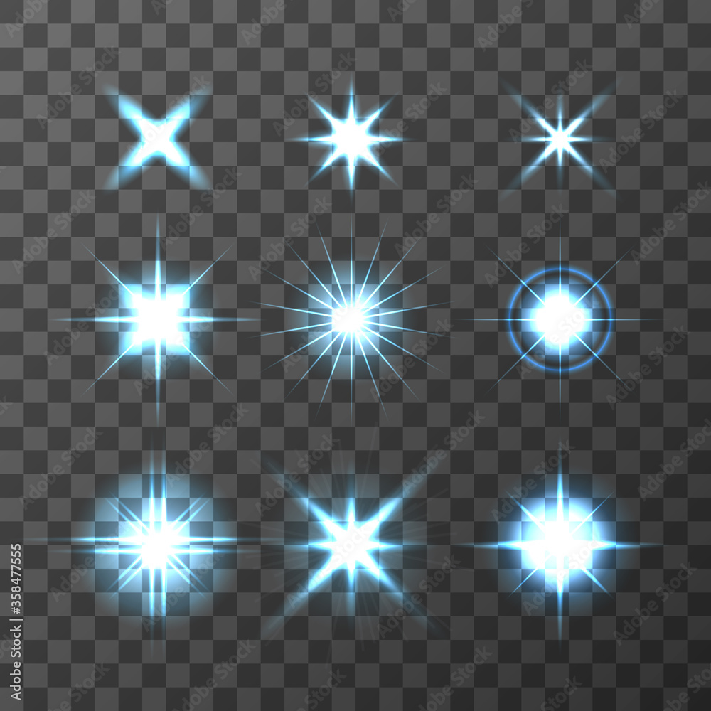 Set of Vector glowing light effect stars bursts on transparent background. Transparent stars Set of Vector glowing light effect stars bursts on transparent background. Transparent stars