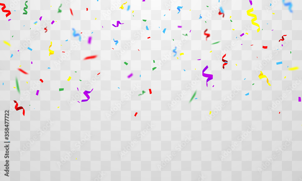 confetti and colorful ribbons. Celebration background template with - obrazy, fototapety, plakaty 