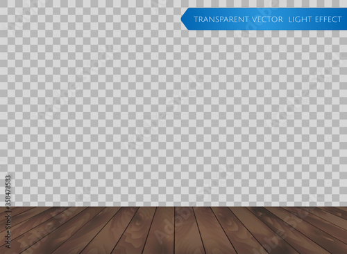 Vector wood table top or wooden floor isolated on transparent background. Realistic dark brown wooden surface for your design in perspective view.
