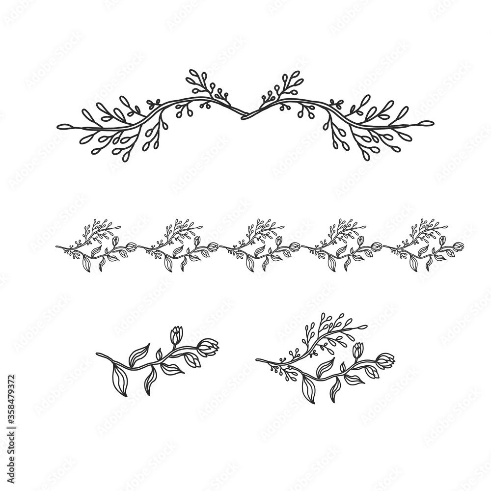 forest branches and flowers. vector elements for making greeting cards, wedding invitations, new year s cards. hand drawn style