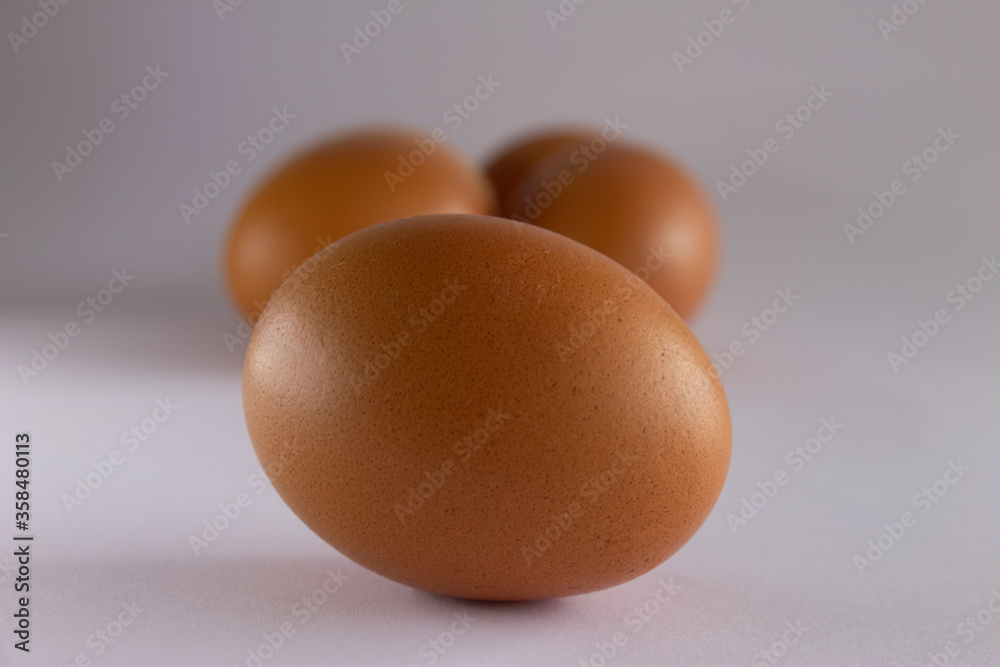 Macro view of one egg with four eggs isolated in white backgroud Macro view of one egg with four eggs isolated in white backgroud