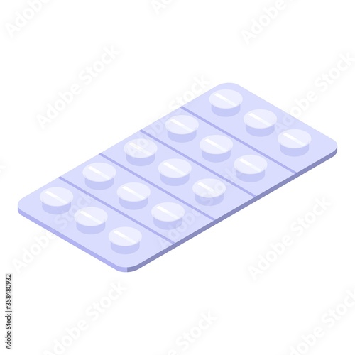 Pills pack icon. Isometric of pills pack vector icon for web design isolated on white background