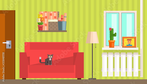 Living Room Interior, Move to New Apartment or Family House Concept Vector Illustration