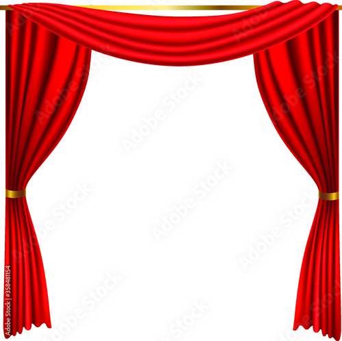 red curtains open isolated on white background realistic 3D vector illustration