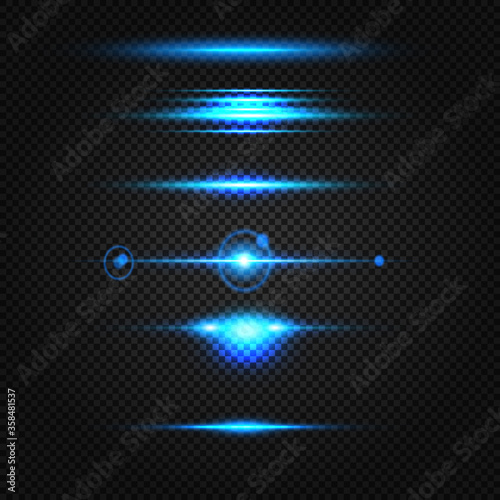 Glowing blue light effects isolated on transparent background. Abstract realistic Sci Fi highlights . Creative , modern concept . Vector illustration . Glowing particles . luminous object set.