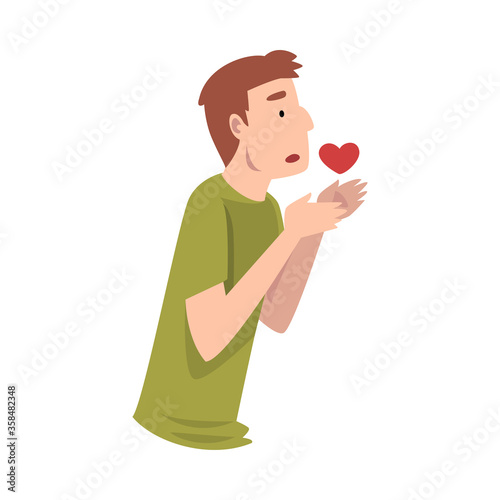 Young Man Standing Sadly With Heart Vector Illustration