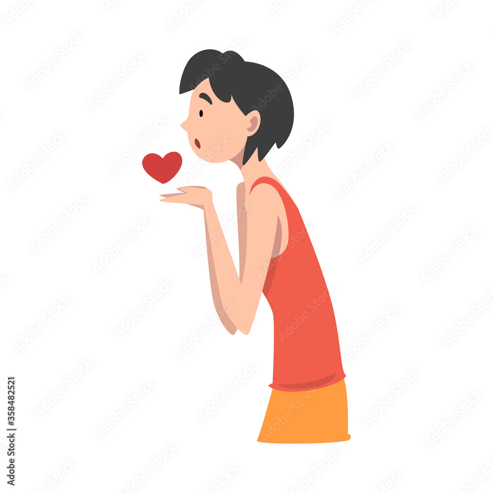 Young Woman Standing Sadly With Heart Vector Illustration
