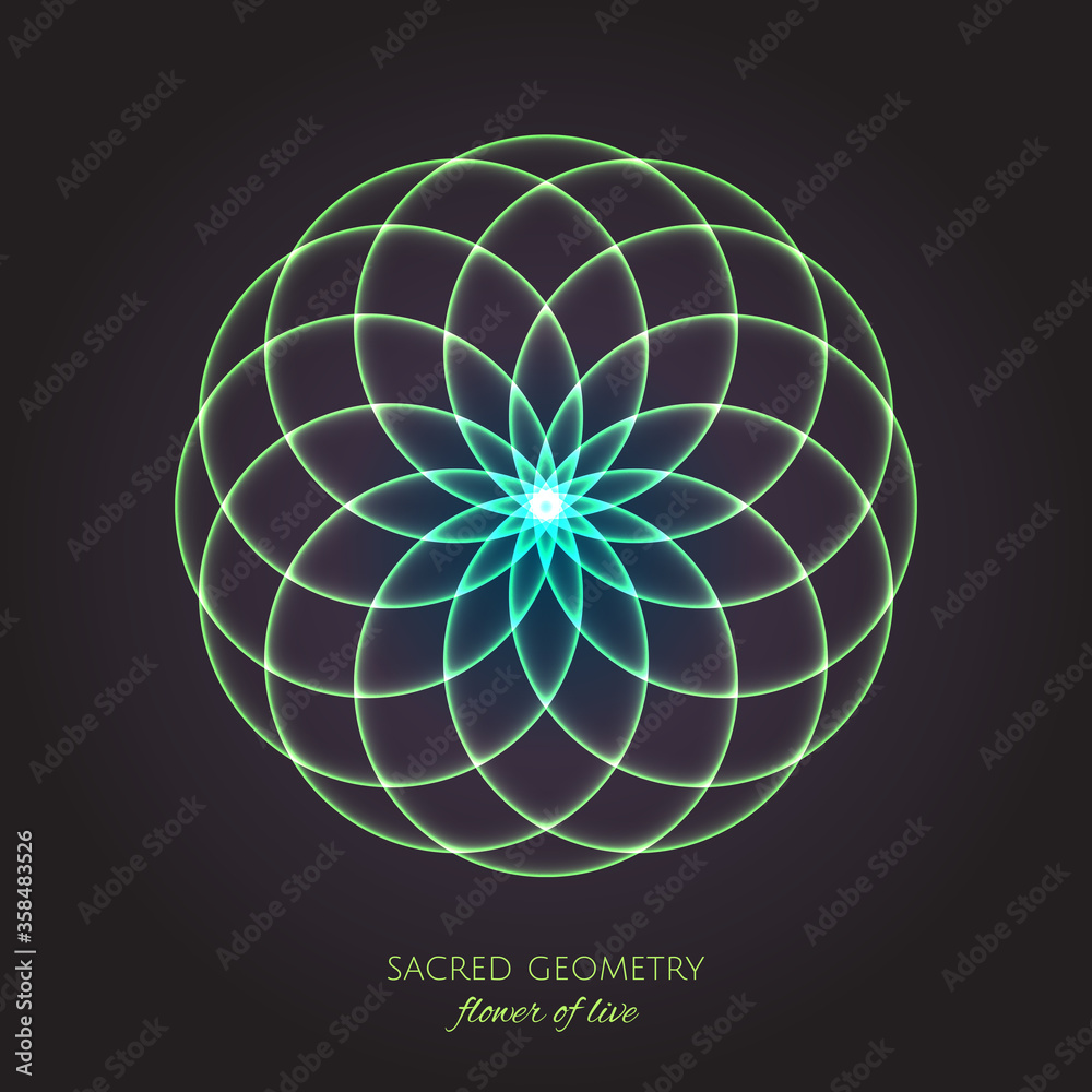 Green flower of Life. Sacred Geometry. Symbol of Harmony and Balance ...