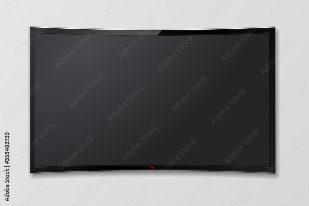Realistic vector curved TV screen, modern blank mock-up lcd, television, Smart LED TV hanging on the wall on isolated white background. EPS10. Realistic vector curved TV screen, modern blank mock-up lcd, television, Smart LED TV hanging on the wall on isolated white background. EPS10.