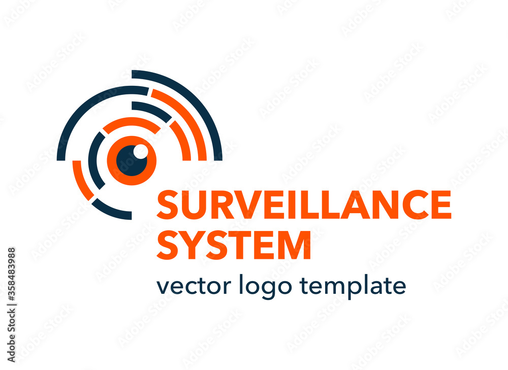 Surveillance system video equipment logo template - ey of beholder with water rings around - modern vector icon flat emblem