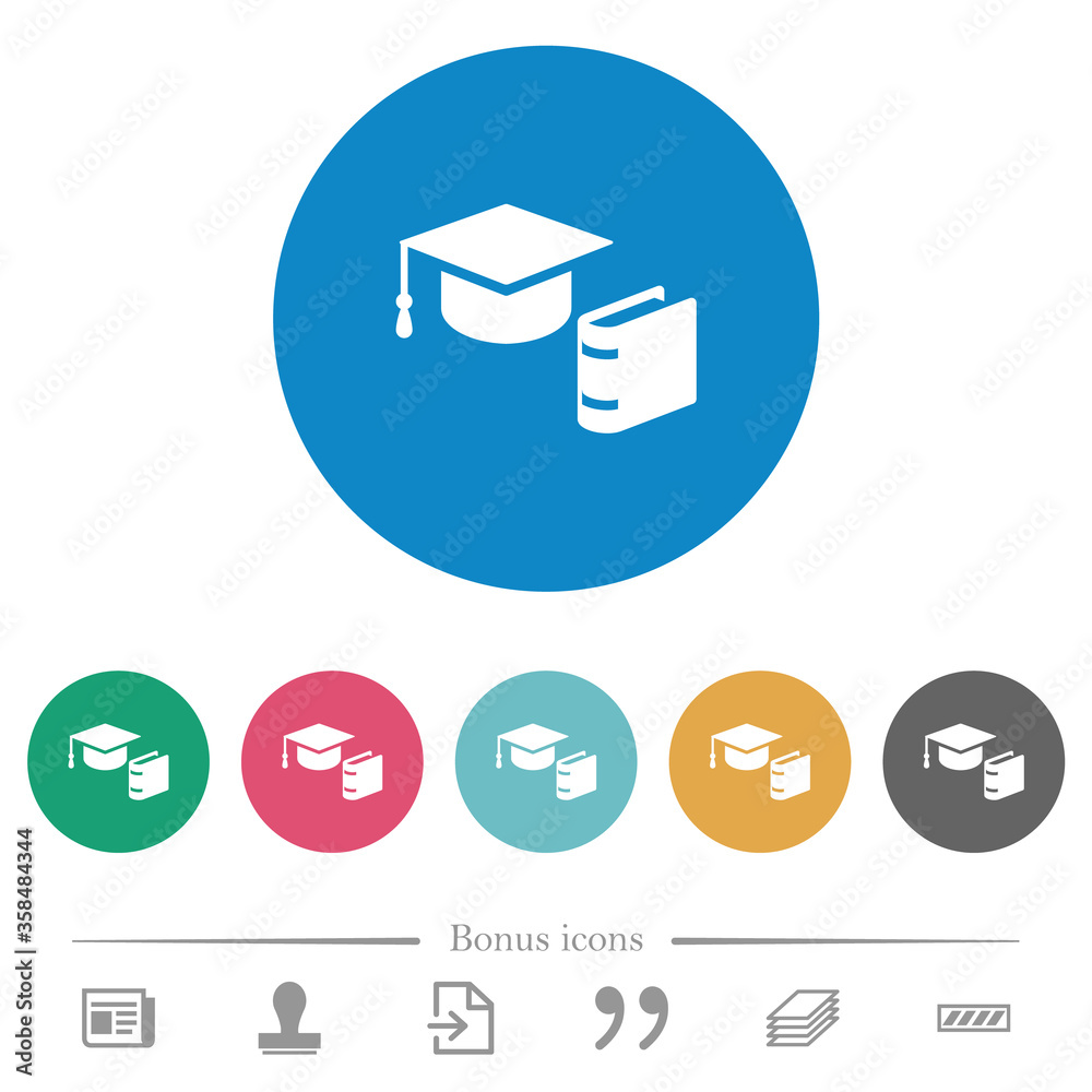 Graduation cap with book flat round icons Graduation cap with book flat round icons