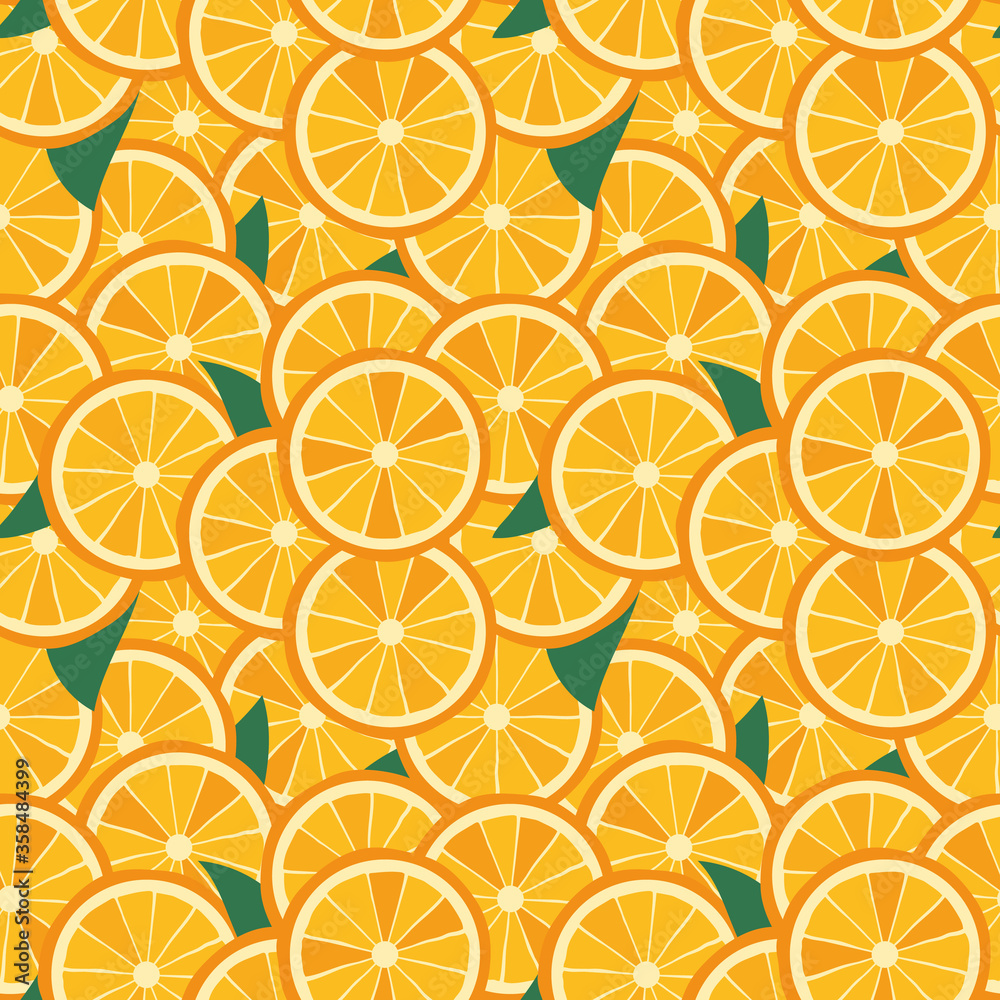 Orange slice background, seamless summer vector pattern. Fruit juicy vector print for apparel. fabric, textile, wrapping paper. Sunny apparel citrus ornament, EPS10, editable