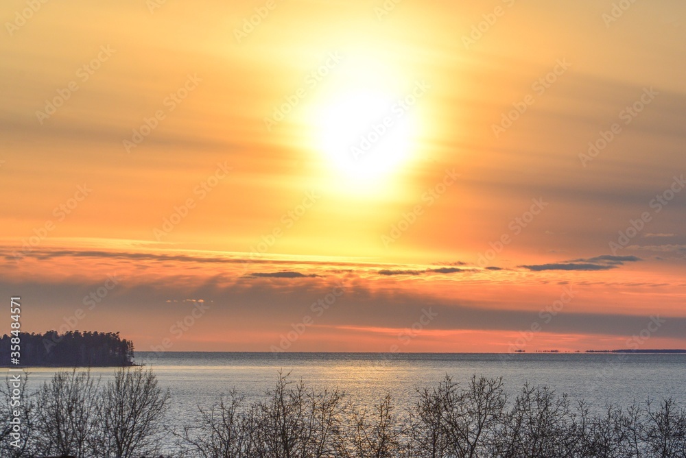 Fototapeta premium Natural Monument of Russia Berdskaya Spit and sunset