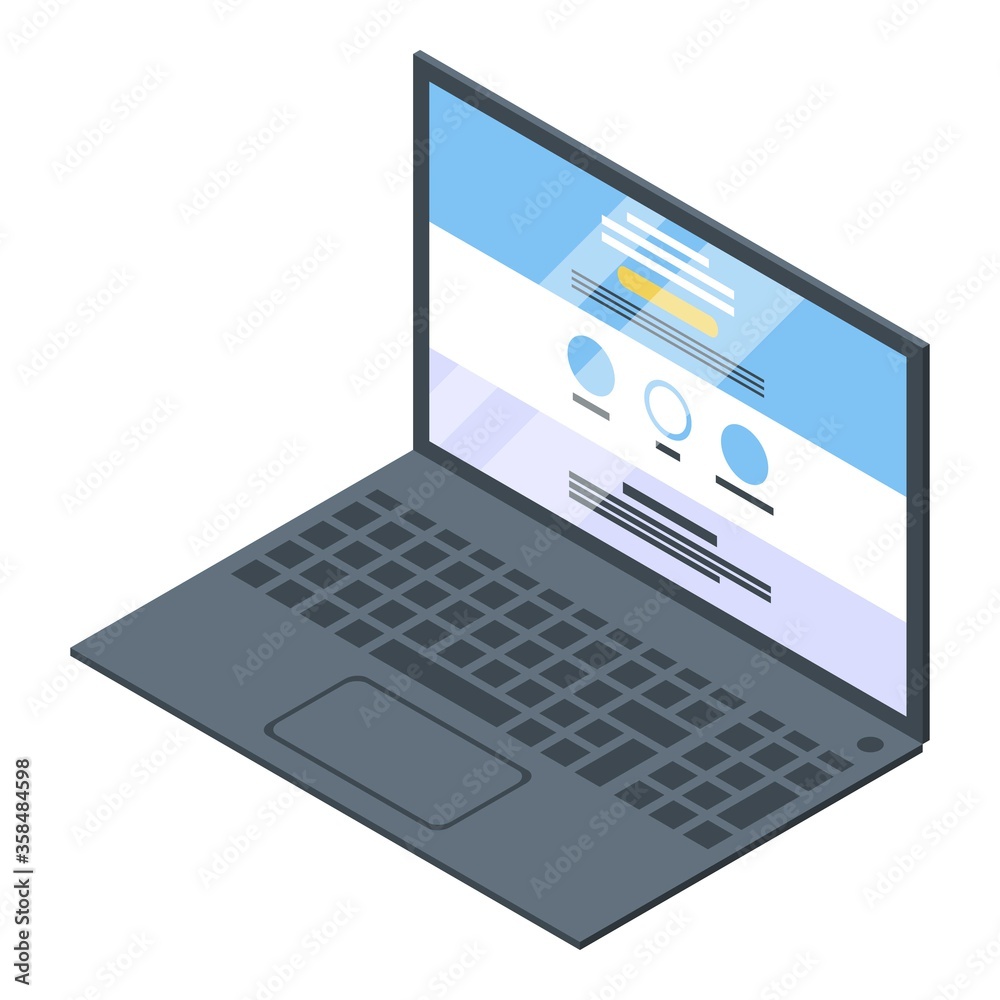 Foreign language laptop lesson icon. Isometric of foreign language laptop lesson vector icon for web design isolated on white background Foreign language laptop lesson icon. Isometric of foreign language laptop lesson vector icon for web design isolated on white background