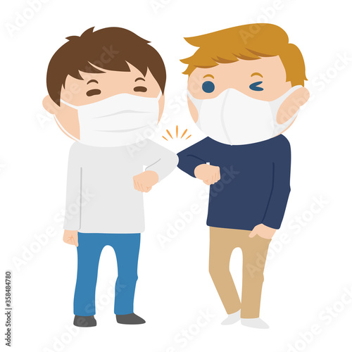 マスクをした若い男性たちのイラスト 肘と肘を合わせる挨拶 肘タッチ をしている Stock Vector Adobe Stock マスクをした若い男性たちのイラスト 肘と肘を合わせる挨拶 肘タッチ をしている Stock Vector Adobe Stock