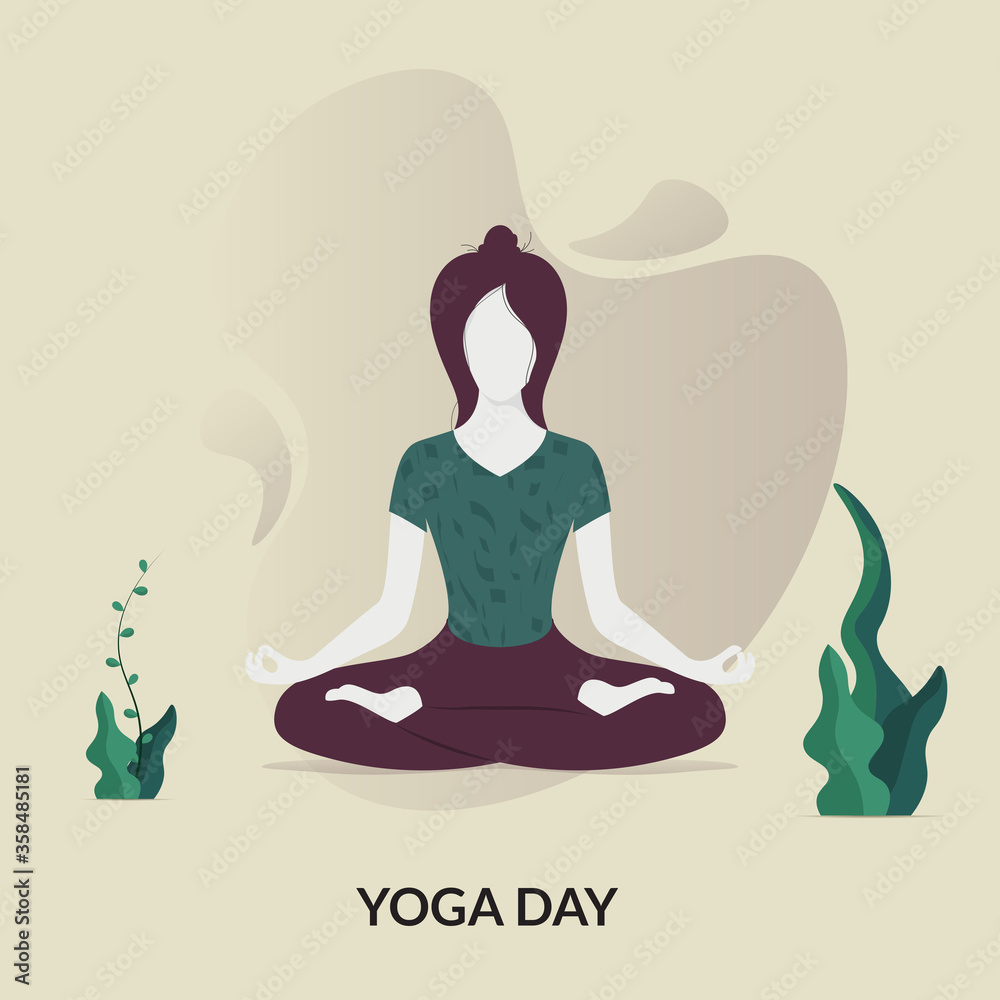 Yoga day Vector illustration. International yoga day. Woman meditating.