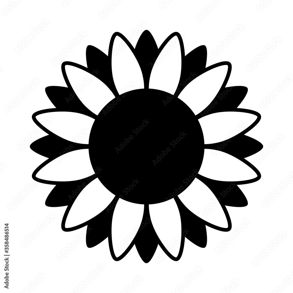 Sunflower illustration in black and white on isolated background Sunflower illustration in black and white on isolated background