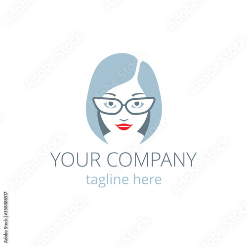 Call center virtual assistant logo template - online support icon with beautiful woman face 