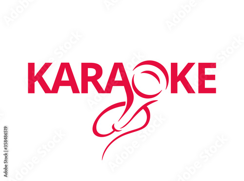 Karaoke club or singer logo  - word mixed with drawn microphone silhouette - isolated vector emblem