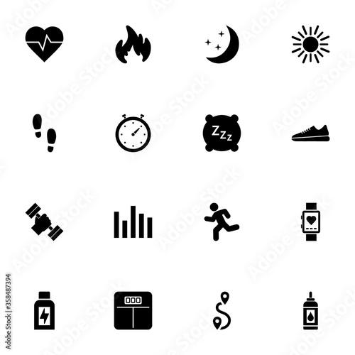 Activity Tracking icon - Expand to any size - Change to any colour. Perfect Flat Vector Contains such Icons as energy drink, sportsman, scales, sneakers, stopwatch, pillow, sun, month, fire and more