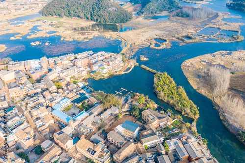 Aerial view of Puzhehei village in yunnan province china 