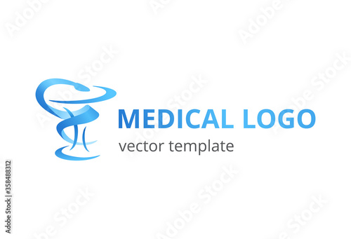 Medical abstract logo for medicine center, pharmacy, hospital with symbol of medicine - snake and bowl of hygieia - modern vector emblem