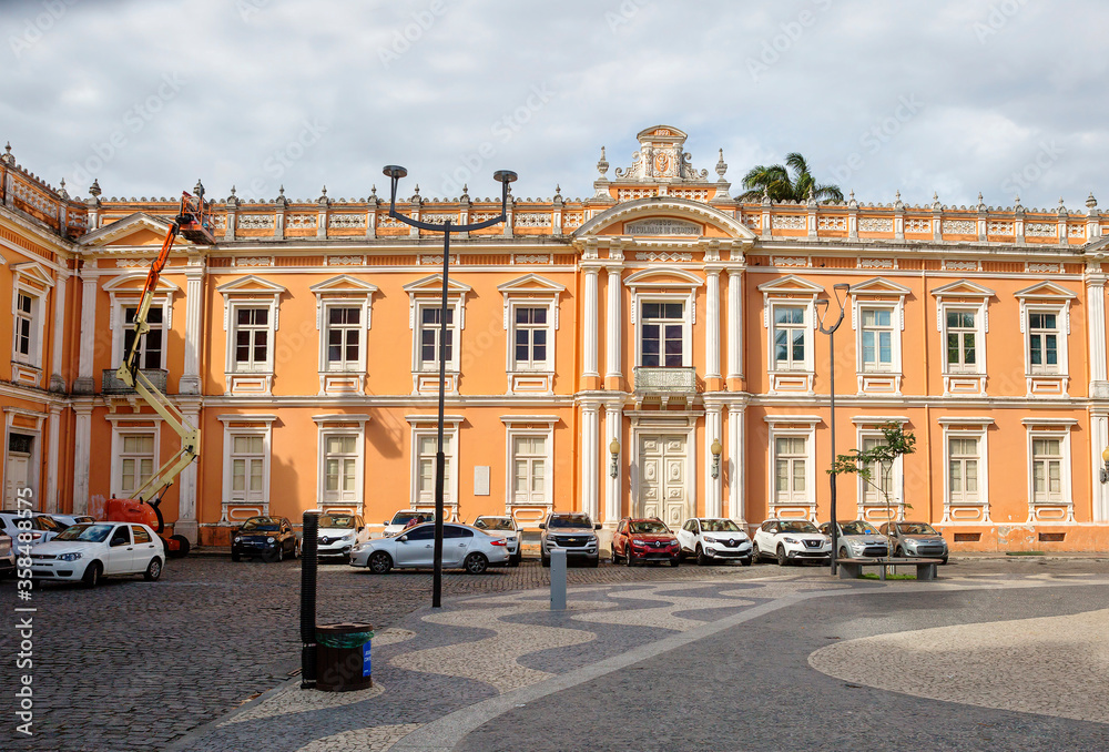 Salvador, Brazil, Museum of archaeology and Ethnology.
 The pink colonial-style building on the square of Jesus in Pelourinho. 