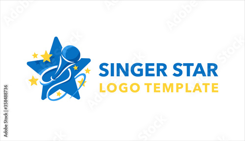 Singer karaoke tar logo template - microphone silhouette inside red star - emblem for for leading, song contest, event, party