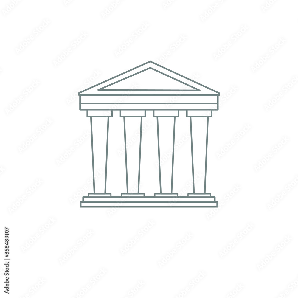 A historic building with columns. A classic style building. Linear style. Logo, sign, trademark.