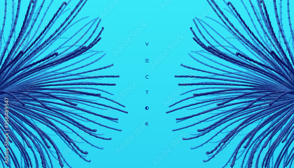 Fototapeta premium Point explode. Array with dynamic emitted particles. 3d technology style. Abstract background. Vector illustration.