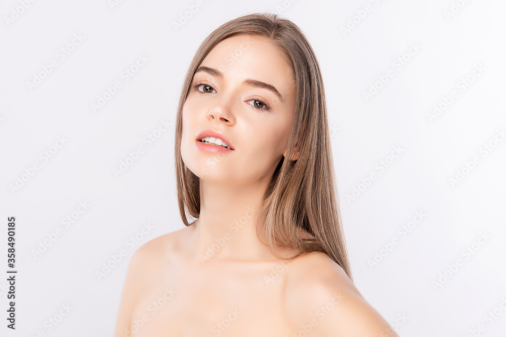 Beauty Woman face Portrait, Beautiful Young Woman with Clean Fresh Healthy Skin, Facial treatment. Cosmetology, beauty and spa, isolated on white background. Beauty Woman face Portrait, Beautiful Young Woman with Clean Fresh Healthy Skin, Facial treatment. Cosmetology, beauty and spa, isolated on white background.