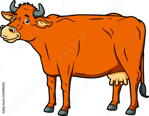 Vector Cartoon Brown Milking Cow