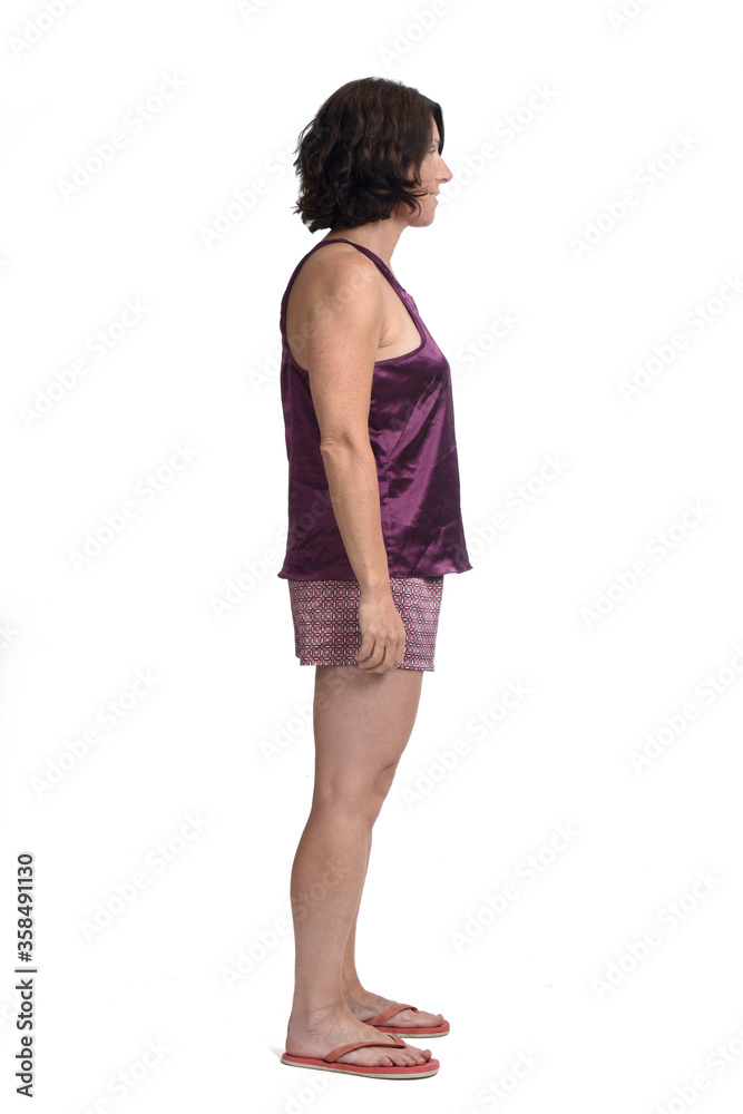 side view of summer short pajamas on white background, side view of summer short pajamas on white background,