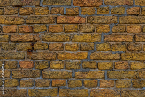 Shabby Building Facade. Background for design. Vintage Old Brick Wall Texture. Grunge Stonewall Background.