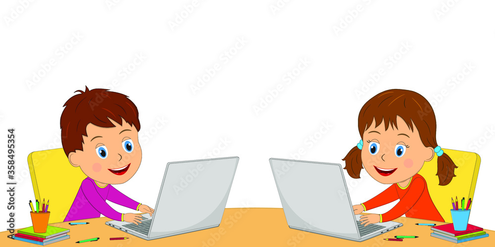 kids,boy and girl using computer,illustration,vector kids,boy and girl using computer,illustration,vector