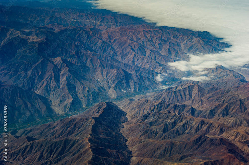 It's Aerial view of the mountains of Peru