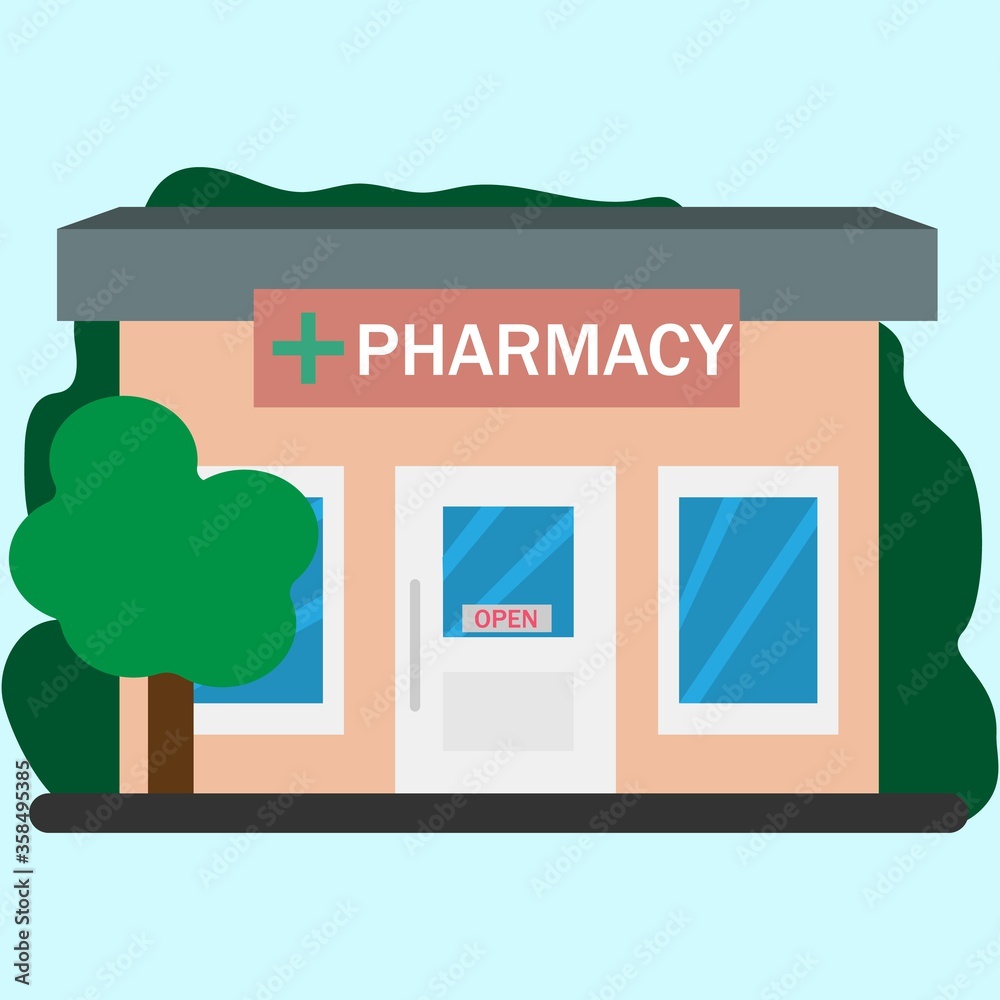 Image of a pharmacy building with a green cross. Vector image, eps 10 Image of a pharmacy building with a green cross. Vector image, eps 10
