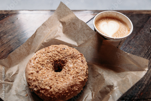Typical donut and coffee in New York City photo