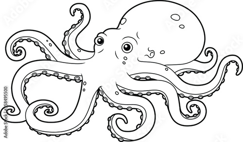 Vector Cartoon Octopus Line Art