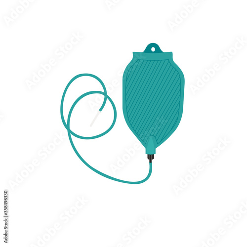 Rubber medical enema bag icon sign isolated on white background, flat design. Vector illustration of medical tool for cleansing or washing stomach, intestines.