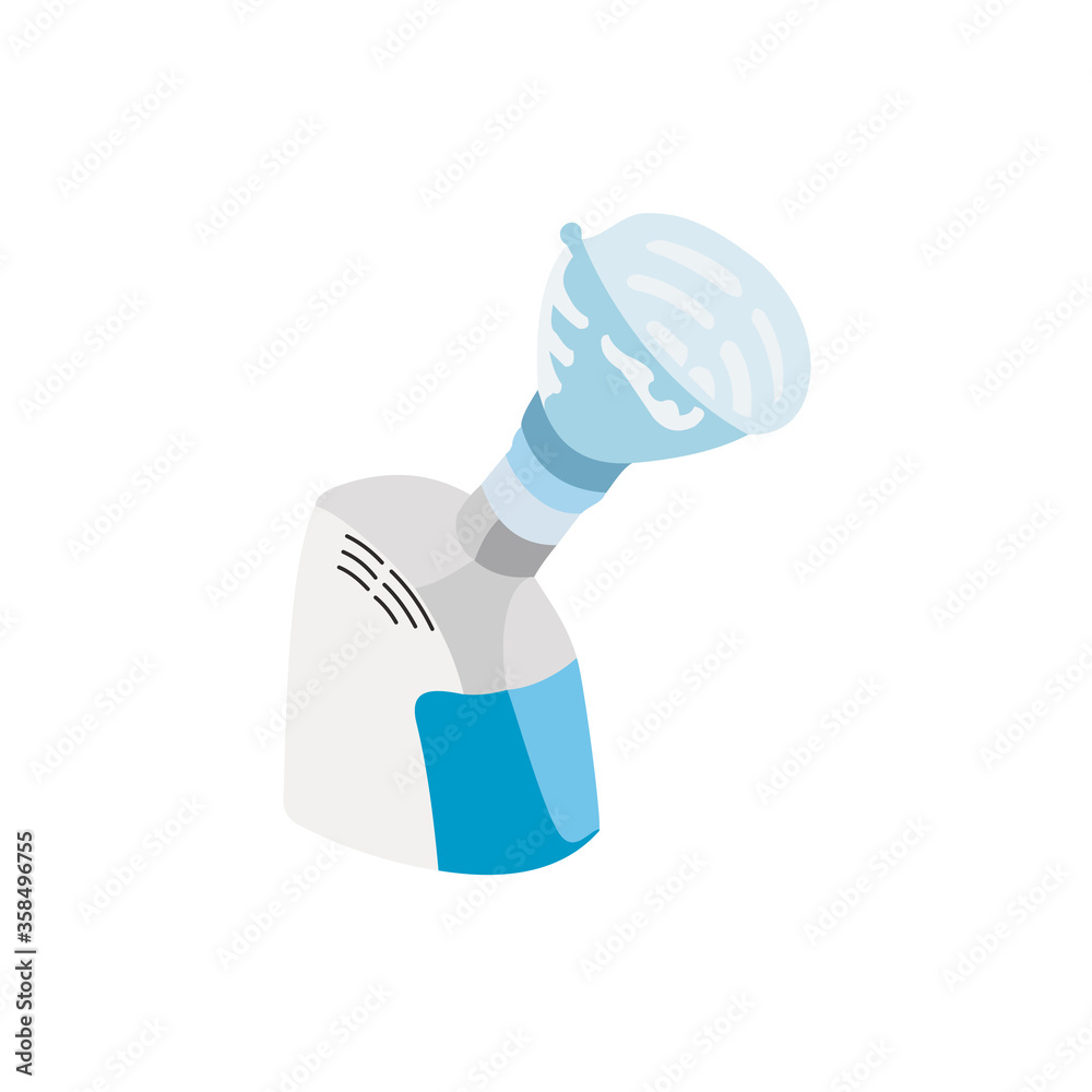 Medical compressor inhaler, vector illustration. Steam inhaler for oil steam inhalation bronchit, astma. Isolated on white. Hand drawn vector flat style. 