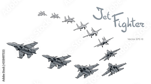 Modern Russian jet fighter aircraft flying by. Vector draw