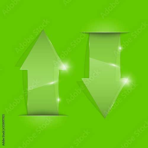 Transparent arrow banners set. Direct glassy shape. Abstract arrows Background. Business infographic presentation diagram. Section compare service. down arrow trend. Paper index. Exact pointer