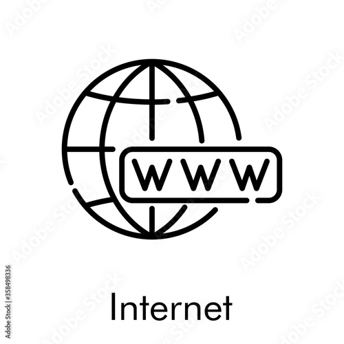 Concepto website. Icono plano lineal palabra www en globo terráqueo en color negro