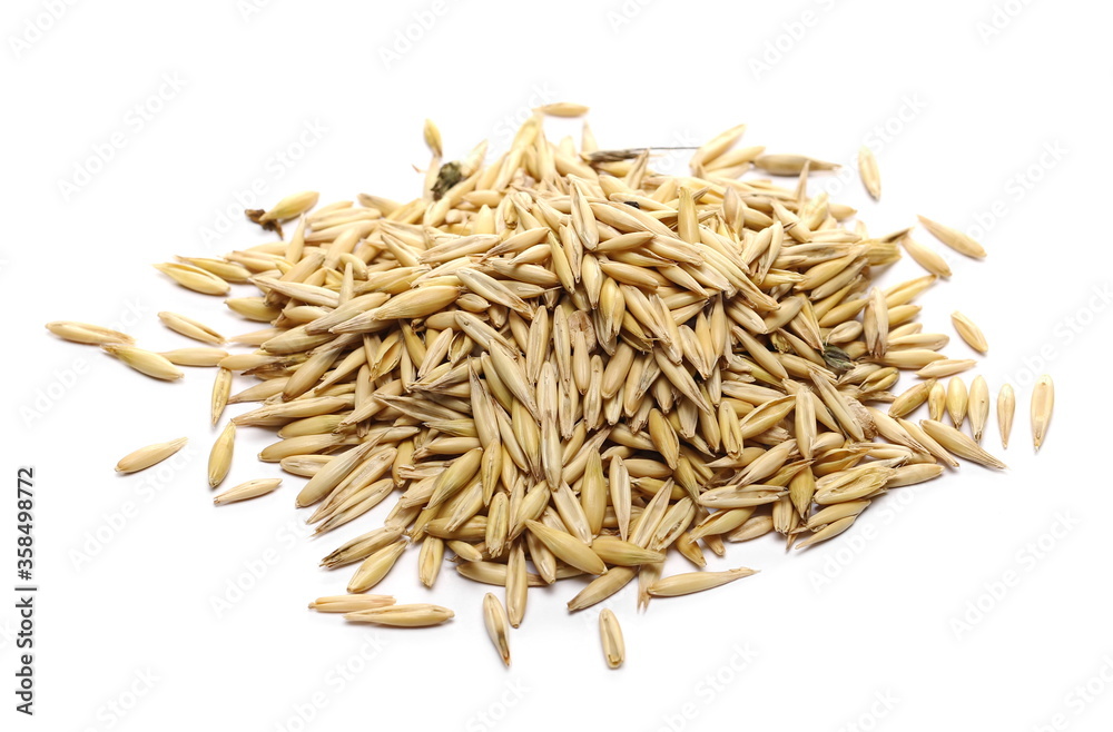 Unpeeled oat grains isolated on white background Unpeeled oat grains isolated on white background